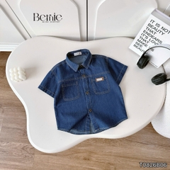 Set bộ sơ mi denim cho bé trai áo sơ mi phối túi kèm quần short size 9 đến 28kg BERNIE T0126B13Đ