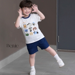 Set bộ tay ngắn áo thun cotton ngộ nghĩnh kèm quần short denim bé trai size 11 tới 25kg BERNIE T0925B05-T126