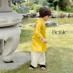 Áo dài bé trai kèm quần bé trai lụa gân màu đỏ màu vàng phối gấm rồng BERNIE bé từ 9 đến 24kg 22b490
