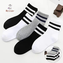Tất vớ thể thao unisex cổ cao sọc viền cho bé trai bé gái màu trắng đen xám 1 đến 5 tuổi BERNIE