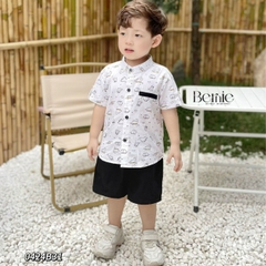 Set đồ bộ sơ mi tơ đũi ngắn tay cho bé trai đi biển đi chơi áo họa tiết hoa lá cây dừa nổi bật kèm quần BERNIE