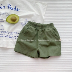 Quần sooc đùi linen kaki mềm bé trai bé gái unisex màu trắng nâu be BERNIE phong cách hàn quốc 7kg đến 30kg