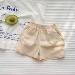 Quần sooc đùi linen kaki mềm bé trai bé gái unisex màu trắng nâu be BERNIE phong cách hàn quốc 7kg đến 30kg
