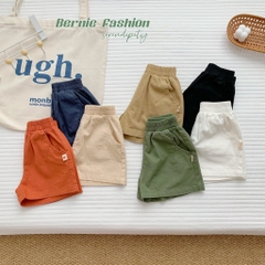 Quần sooc đùi linen kaki mềm bé trai bé gái unisex màu trắng nâu be BERNIE phong cách hàn quốc 7kg đến 30kg
