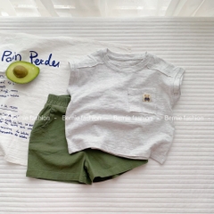 Áo tanktop cotton xược túi ngực thêu gấu dáng hàn quốc cho bé trai bé gái từ 9đến 24kg BERNIE 23A026