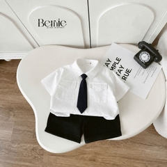 Set bộ sơ mi Vigorous áo sơ mi tay ngắn kèm quần short cho bé trai từ 9 đến 28kg BERNIE H0726Q25