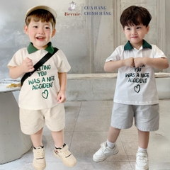 Set đồ bộ thun ngắn tay bé trai polo hàn quốc gồm áo phông màu trắng Meeting you quần thô mềm 1 đến 7 tuổi BERNIE