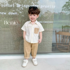 Set bộ đồ quần áo sơ mi cho bé trai phong cách hàn quốc sành điệu áo sơ mi ngắn tay kèm quần dài kaki 1 đến 7 tuổi BERNIE