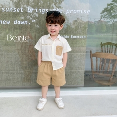 Set bộ đồ quần áo sơ mi cho bé trai phong cách hàn quốc sành điệu áo sơ mi ngắn tay kèm quần dài kaki 1 đến 7 tuổi BERNIE