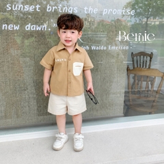 Set bộ đồ quần áo sơ mi cho bé trai phong cách hàn quốc sành điệu áo sơ mi ngắn tay kèm quần dài kaki 1 đến 7 tuổi BERNIE