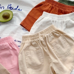 Quần sooc đùi linen kaki mềm bé trai bé gái unisex màu trắng nâu be BERNIE phong cách hàn quốc 7kg đến 30kg