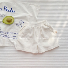 Quần sooc đùi linen kaki mềm bé trai bé gái unisex màu trắng nâu be BERNIE phong cách hàn quốc 7kg đến 30kg