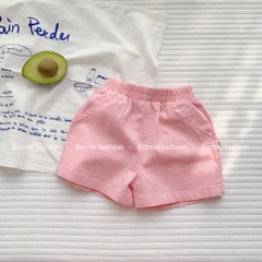 Quần sooc đùi linen kaki mềm bé trai bé gái unisex màu trắng nâu be BERNIE phong cách hàn quốc 7kg đến 30kg