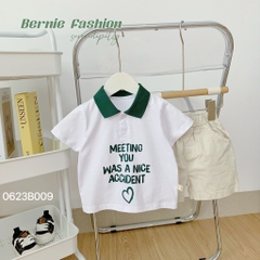 Set đồ bộ thun ngắn tay bé trai polo hàn quốc gồm áo phông màu trắng Meeting you quần thô mềm 1 đến 7 tuổi BERNIE