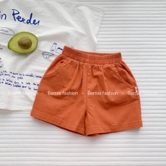 Quần sooc đùi linen kaki mềm bé trai bé gái unisex màu trắng nâu be BERNIE phong cách hàn quốc 7kg đến 30kg