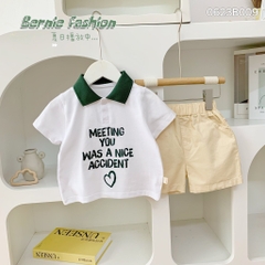 Set đồ bộ thun ngắn tay bé trai polo hàn quốc gồm áo phông màu trắng Meeting you quần thô mềm 1 đến 7 tuổi BERNIE