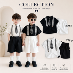 Set bộ quần áo set sơ mi công tử ngắn cho bé trai mặc sinh nhật thôi nôi đám cưới 1 đến 7 tuổi BERNIE 0924B06