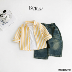 Set đồ áo sơ mi dài tay kèm quần jean và áo thun bên trong, set sơ mi dài sọc kẻ phong cách hàn quốc 1 đến 7 tuổi BERNIE H1025B77Đ