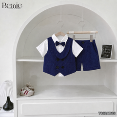 Set bộ gilê vest công tử cổ sam 4 chi tiết áo sơ mi ngắn phối gi le rời kèm nơ cổ 1 đến 7 tuổi BERNIE 0724B13