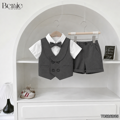Set bộ gilê vest công tử cổ sam 4 chi tiết áo sơ mi ngắn phối gi le rời kèm nơ cổ 1 đến 7 tuổi BERNIE 0724B13