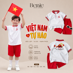 Set bộ cộc tay cho bé trai áo cổ trụ họa tiết sao vàng Việt Nam kèm quần short size từ 9 đến 25kg H0226B23Đ 