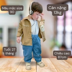 Áo sơ mi ngắn tay bé trai đáp túi chữ Plastic vintage chất thô đũi mềm cho bé 1 đến 7 tuổi BERNIE