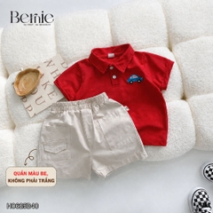  Set bộ polo ngắn tay nhiều màu cho bé trai họa tiết thêu ô tô kèm quần short kaki size 9 tới 25kg BERNIE H0625B40