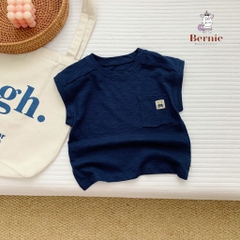 Áo tanktop cotton xược túi ngực thêu gấu dáng hàn quốc cho bé trai bé gái từ 9đến 24kg BERNIE 23A026