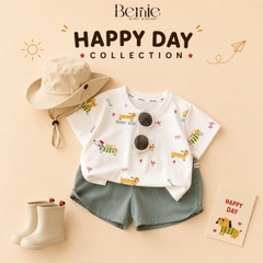 Set bộ tay ngắn cotton cho bé trai họa tiết in trần Puppy Good day kèm quần short size 9 tới 25kg BERNIE T0326B24