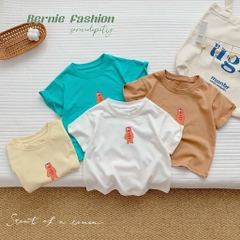 Áo phông cộc tay trơn cho bé trai bé gái unisex ngắn tay cotton màu trắng vàng 1 đến 7 tuổi BERNIE