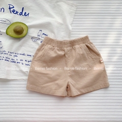 Quần sooc đùi linen kaki mềm bé trai bé gái unisex màu trắng nâu be BERNIE phong cách hàn quốc 7kg đến 30kg