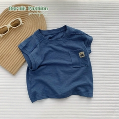 Áo tanktop cotton xược túi ngực thêu gấu dáng hàn quốc cho bé trai bé gái từ 9đến 24kg BERNIE 23A026