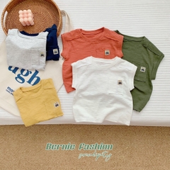 Áo tanktop cotton xược túi ngực thêu gấu dáng hàn quốc cho bé trai bé gái từ 9đến 24kg BERNIE 23A026