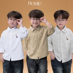 Áo sơ mi dài tay bé trai thêu khủng long phong cách hàn quốc chất thô hàn mềm mại BERNIE cho bé 8 đến 24kg