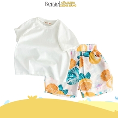 Set áo thun trắng quần đi biển cho bé gái bé trai đi biển họa tiết nổi bật bộ quần áo đi chơi sành điệu 1 đến 7 tuổi BERNIE