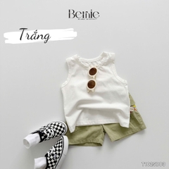 et đồ đi chơi bé trai sành điệu đi biển phong cách hàn quốc áo thun ba lỗ trơn kèm quần kaki phối túi thêu cầu vồng 1 đến 7 tuổi BERNIE T0125B03
