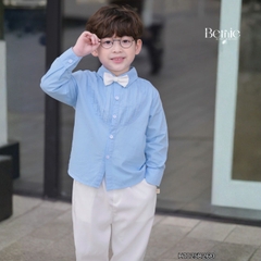 Set sơ mi dài tay màu xanh cho bé trai công tử có nơ mặc thôi nôi sinh nhật sự kiện 1 đến 7 tuổi BERNIE H1025B26Đ