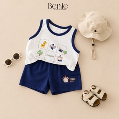 Set bộ ba lỗ cho bé trai áo thun ba lỗ in họa tiết kèm quần thun cotton 4 chiều 1 đến 7 tuổi BERNIE T0225B29