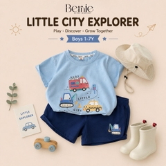 Set bộ tay ngắn họa tiết Car ô tô sắc màu cho bé trai áo thun cotton và quần short 1 đến 7 tuổi BERNIE T1025B23Đ