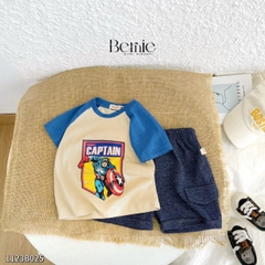 Set bộ cho bé trai in hình siêu nhân áo thun zaclang và quần short ngắn cho bé từ 1 đến 7 tuổi BERNIE 1123B025