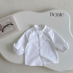 Áo sơ mi trắng dài tay cổ trụ, cổ tàu cho bé trai size 1 tuổi tới 7 tuổi Bernie T0625A26