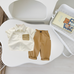 Set bộ đồ quần áo sơ mi cho bé trai phong cách hàn quốc sành điệu áo sơ mi ngắn tay kèm quần dài kaki 1 đến 7 tuổi BERNIE