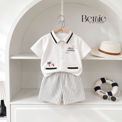 Set bộ sơ mi tay ngắn cho bé trai phối màu họa tiết Summer kèm quần short size 9 đến 25kg BERNIE H1225B15Đ
