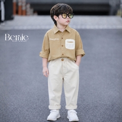 Set bộ đồ quần áo sơ mi cho bé trai phong cách hàn quốc sành điệu áo sơ mi ngắn tay kèm quần dài kaki 1 đến 7 tuổi BERNIE