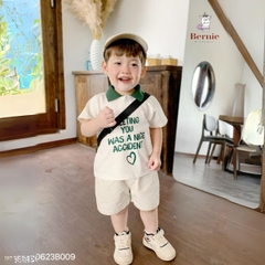 Set đồ bộ thun ngắn tay bé trai polo hàn quốc gồm áo phông màu trắng Meeting you quần thô mềm 1 đến 7 tuổi BERNIE