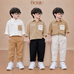Set bộ đồ quần áo sơ mi cho bé trai phong cách hàn quốc sành điệu áo sơ mi ngắn tay kèm quần dài kaki 1 đến 7 tuổi BERNIE
