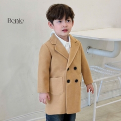 Áo khoác dạ măng tô mangto cho bé trai bé gái unisex 1 đến 7 tuổi màu xanh than màu be Bernie 0924A16