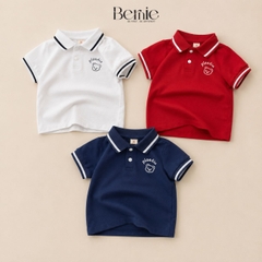 Áo thun polo tay ngắn cổ bo dệt phối họa tiết gấu Plaedia cho bé trai size 1 đến 7 tuổi BERNIE P0225A38