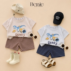Set bộ thun cotton áo tay ngắn họa tiết khủng long Ready kèm quần short cho bé trai 1 đến 7 tuổi BERNIE H1025B55