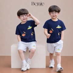 Set bộ cotton planet vũ trụ  rực rỡ sắc màu cho bé trai áo thun cotton họa tiết khám phá vũ trụ và quần short đùi 1 đến 7 tuổi BERNIE T1025B24Đ